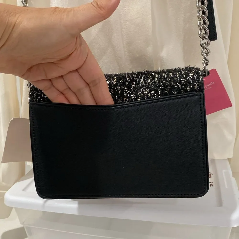 Kate Spade Neve Tinsel Convertible Crossbody Bag Black and Silver Women's Bag